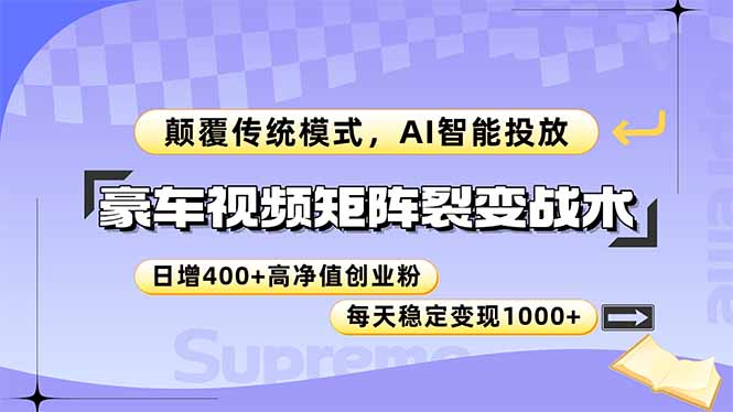 豪车视频矩阵裂变战术，颠覆传统模式，AI智能投放，日增400+高净值创业&#8230;